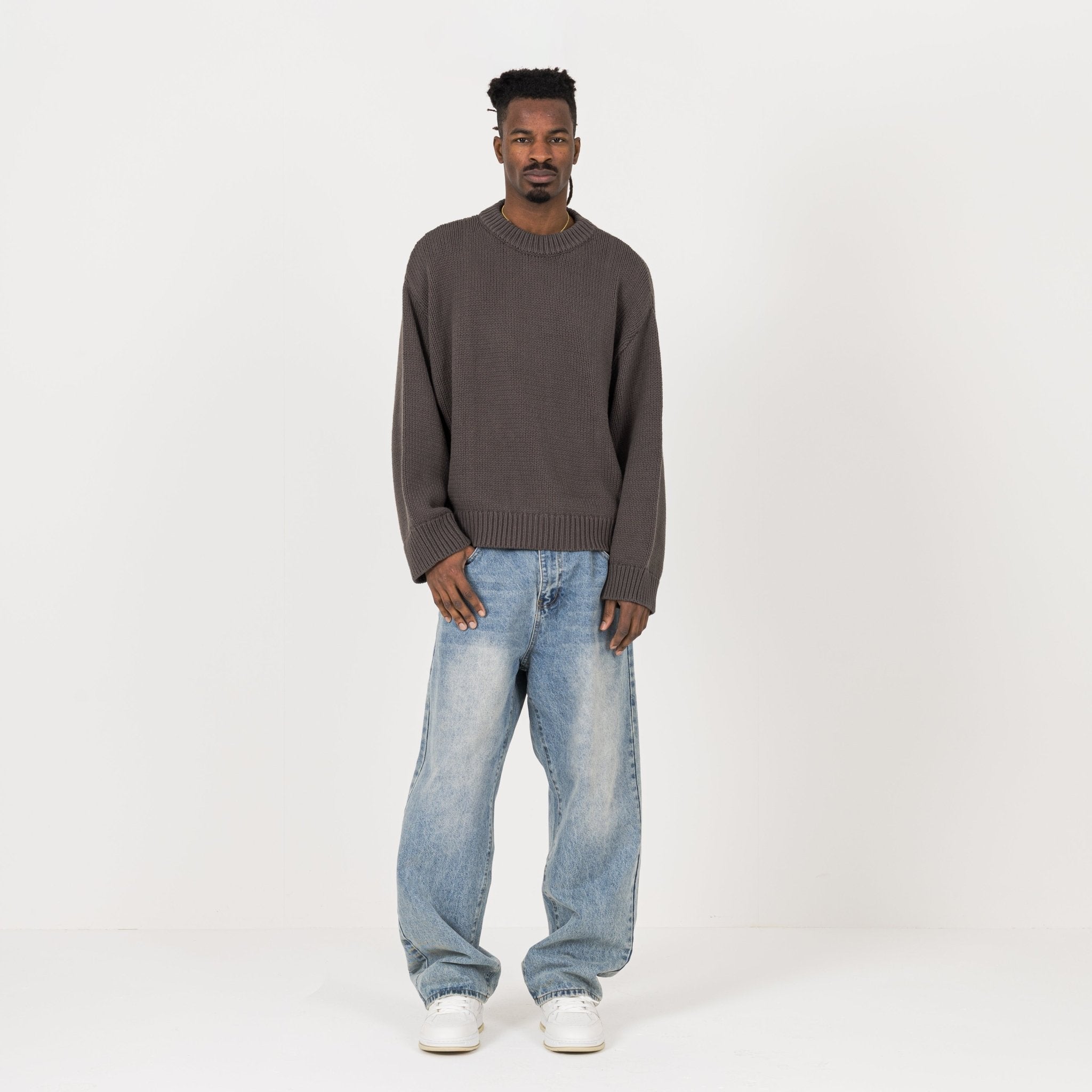 Model view of Destructive Knitted Sable Sweatshirts